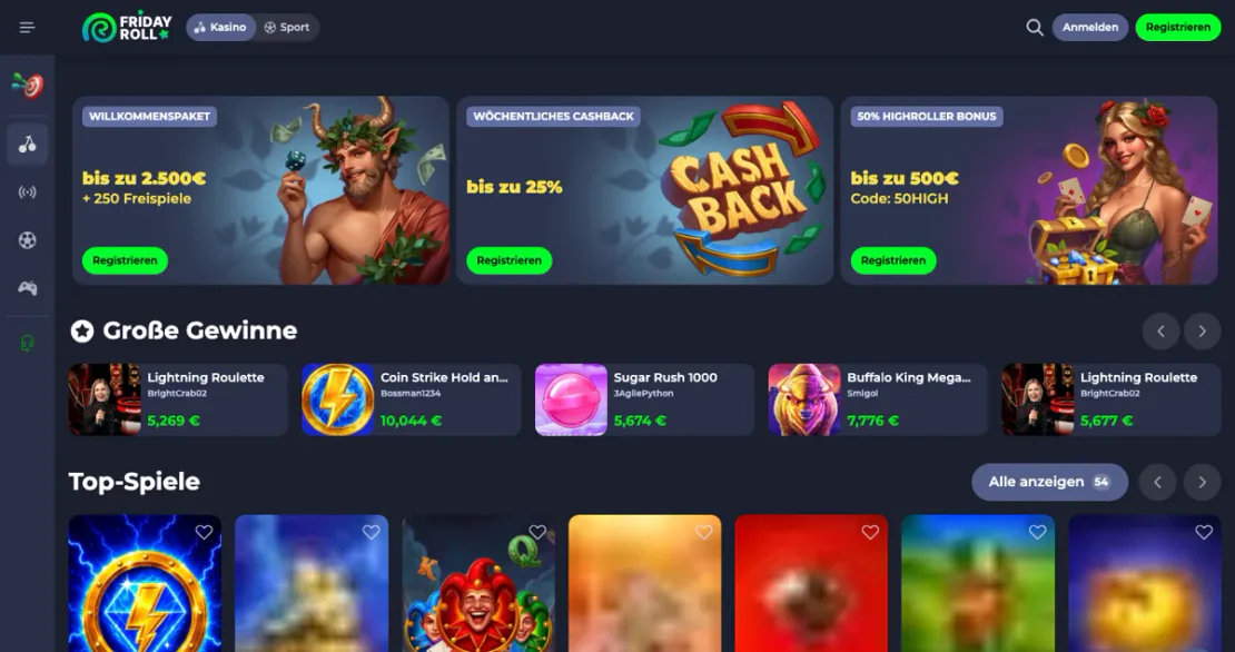 Casino-Lobby von Fridayroll: Slots auf der Startseite